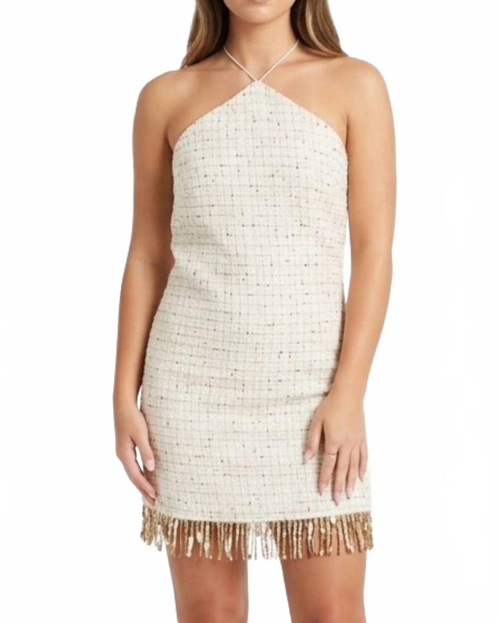 NEW ENTRO halter tweed mini dress in cream